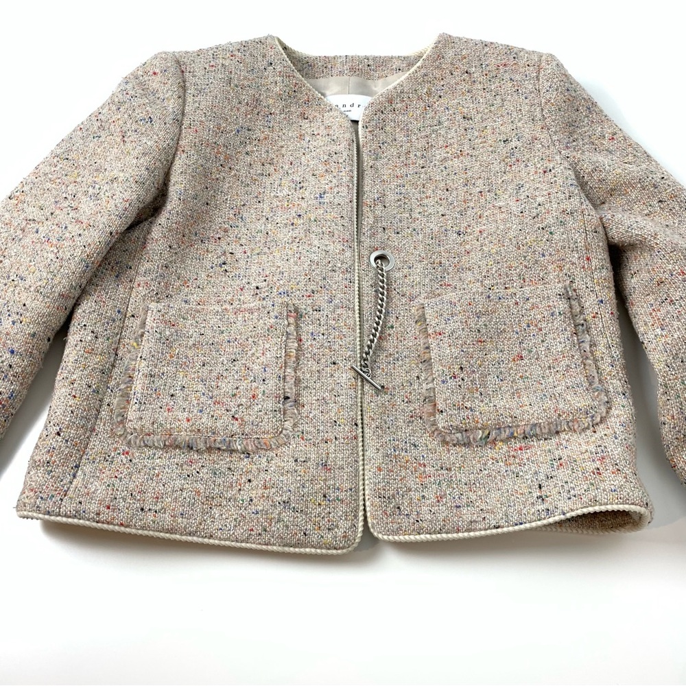 Sandro Blazer Sz 36 Tweed Multicolor Wool Blend Old Money Officecore Pockets - Picture 3 of 16